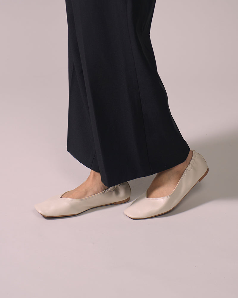 【ウォッシャブル】スクエアフラットシューズ