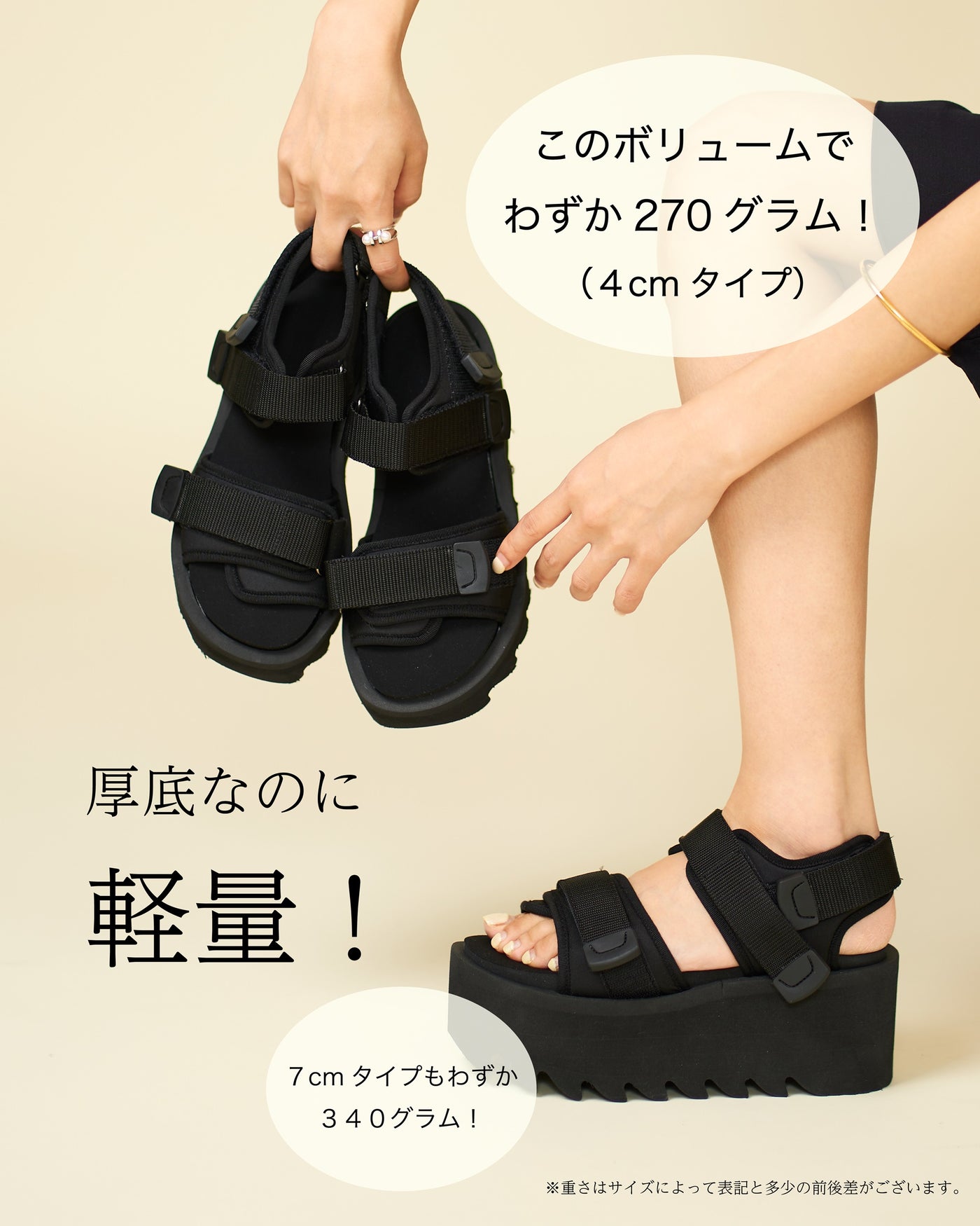 【全方位調節可能】4cmマシュマロフィットサンダル